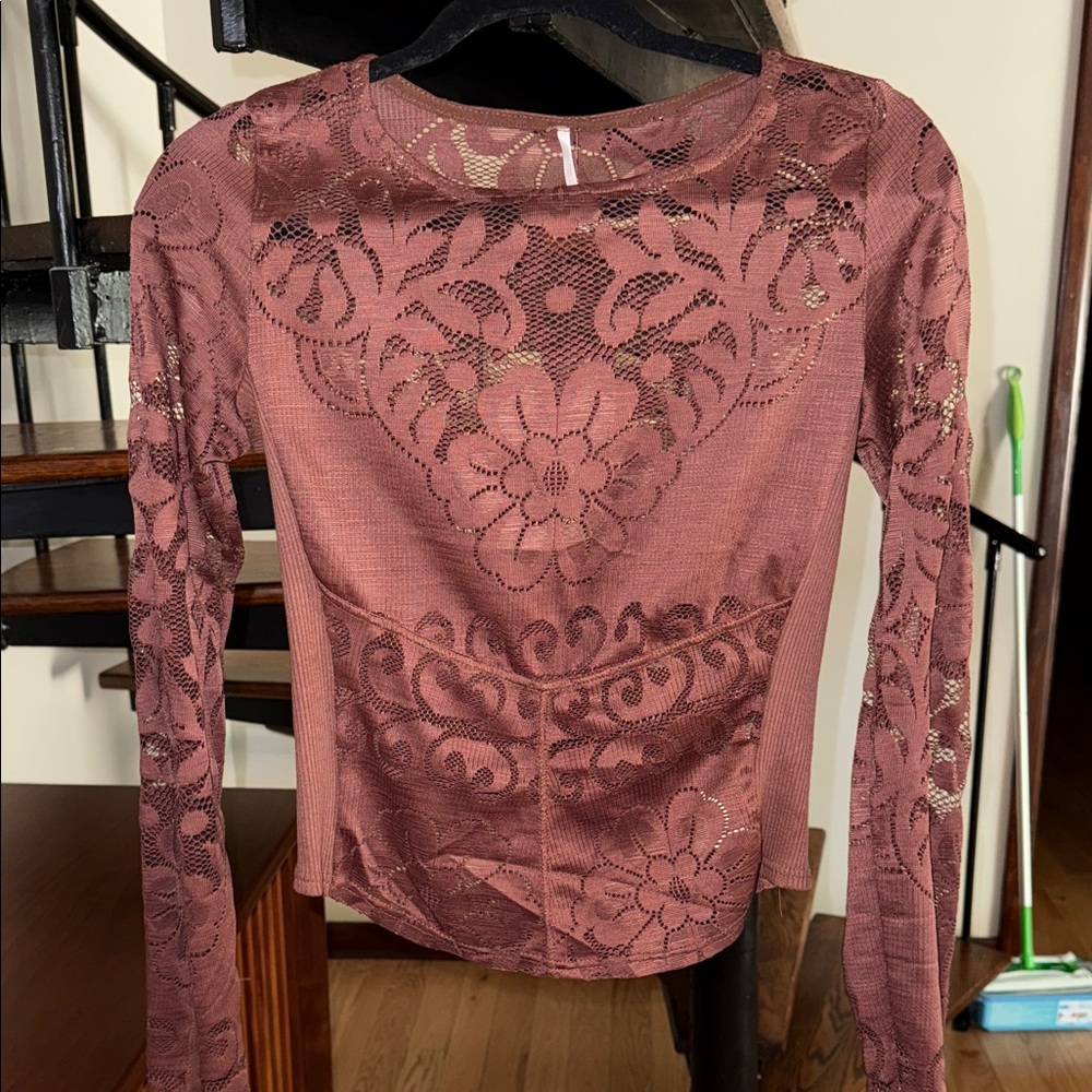 Free People Mauve Lace Floral Blouse